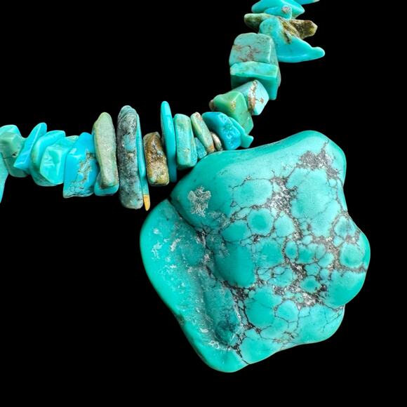 Chunky Turquoise Pendant Necklace Stone Chip Beads Boho Southwestern Style - Picture 5 of 5